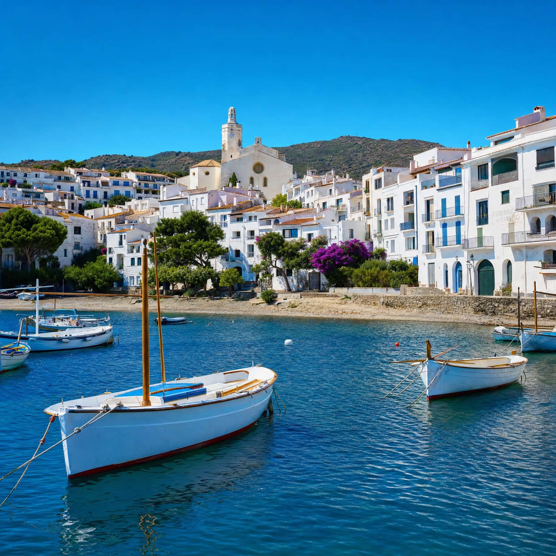Pueblo blanco de Cadaqués sobre el mar